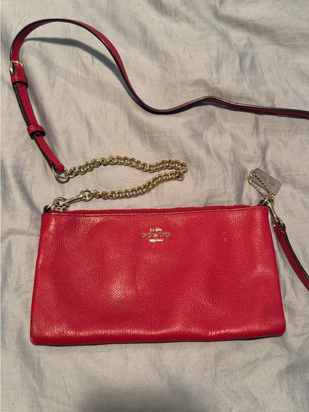 Coach Red Leather Crossbody with Gold Chain Strap